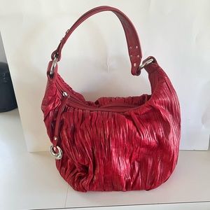 Donald J Pliner Scrunched Genuine Leather Red Hobo